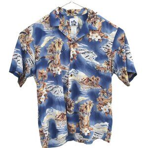 Hilo Hattie Mens XL Shirt Aloha Lei Luau Hibiscus Palm Trees Outrigger 1561-532